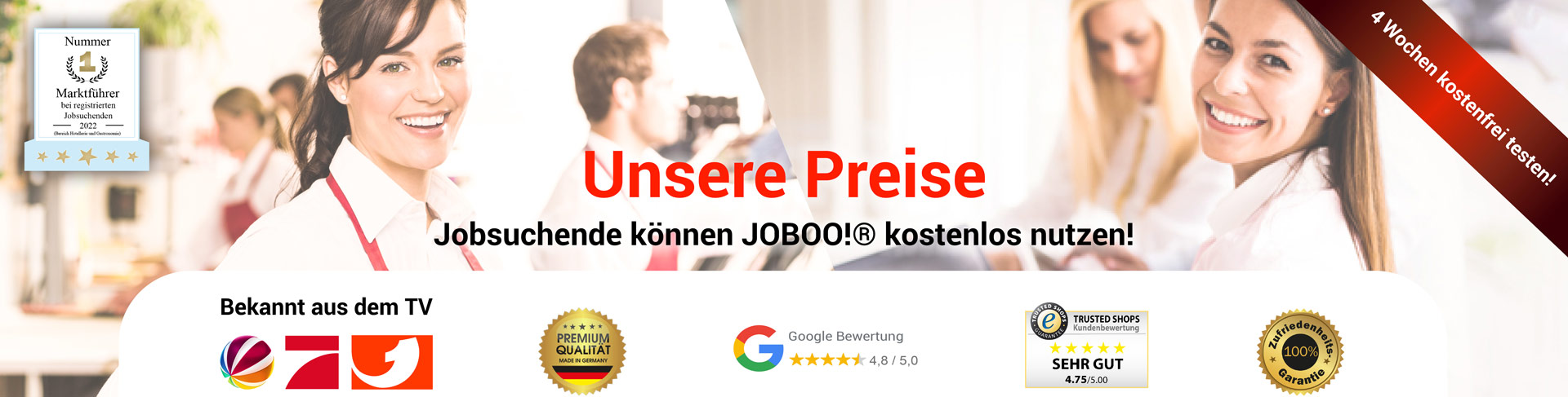 JOBOO!® vereinfacht die Jobsuche in der Gastronomie und bietet viele offene Stellen in der Gastronomie.